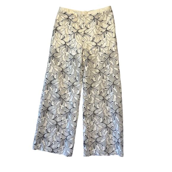 Maria Grazia Severi White Women's 46 Pants White Black Floral Flowy Quiet Luxury - Picture 1 of 7
